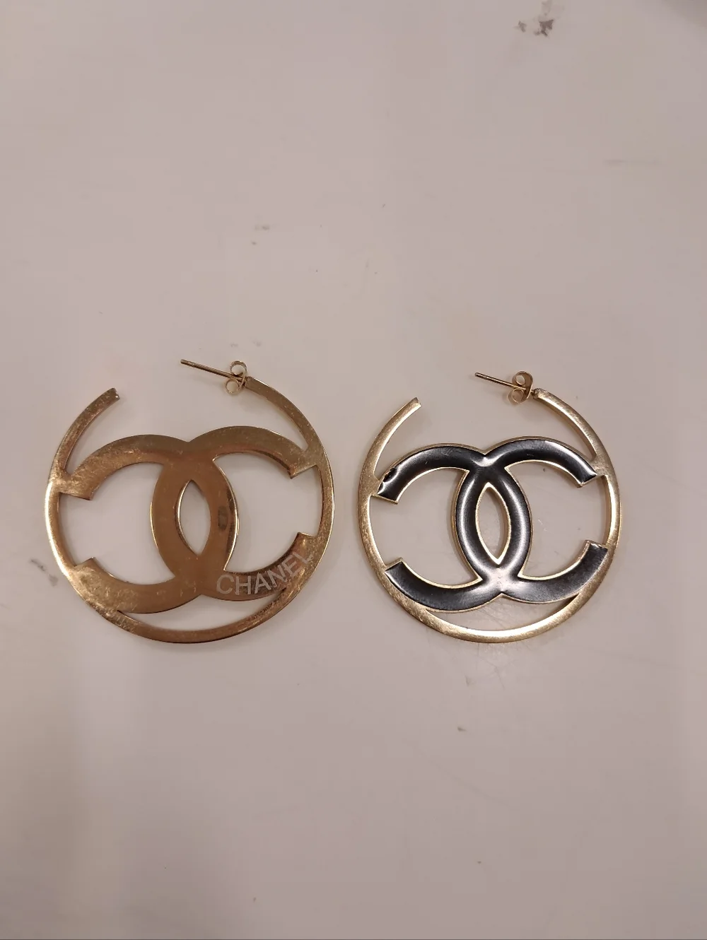 Gold and Black Double CC Hoop Earrings - Picture 2 of 3